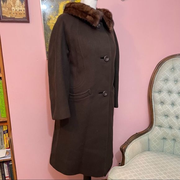 Vintage Bonwitt Teller Junior Forecast Wool Coat with Mink Fur Trim - Picture 10 of 16